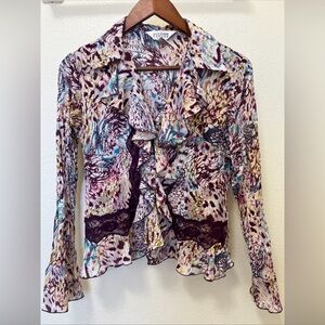 VTG Allison Taylor Women Ruffle Bell Sleeve Blouse Lace Coquette Fairy Y2K Sz S